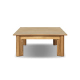 Grade A teak is fine sanded into a soft, unfinished look that highlights the wood's natural grain, finished with rounded legs that angle inward. Topped with slatted panels. Cover or store inside during inclement weather and when not in use. Amethyst Home provides interior design, new home construction design consulting, vintage area rugs, and lighting in the Miami metro area.