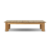 Grade A teak is fine sanded into a soft, unfinished look that highlights the wood's natural grain, finished with rounded legs that angle inward. Topped with slatted panels. Cover or store inside during inclement weather and when not in use. Amethyst Home provides interior design, new home construction design consulting, vintage area rugs, and lighting in the Newport Beach metro area.