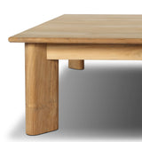Grade A teak is fine sanded into a soft, unfinished look that highlights the wood's natural grain, finished with rounded legs that angle inward. Topped with slatted panels. Cover or store inside during inclement weather and when not in use. Amethyst Home provides interior design, new home construction design consulting, vintage area rugs, and lighting in the Park City metro area.