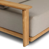 Grade A teak is fine sanded into a soft, unfinished outdoor sofa that highlights the wood's natural grain, thick cushioning for a sink-in feel. Cover or store inside during inclement weather and when not in use.As enthusiasts of wabi sabi materials at Amethyst, we love the designer inspired Sterling Outdoor Sofa-98" - Ibiza Mole. Amethyst Home provides interior design, new home construction design consulting, vintage area rugs, and lighting in the Houston metro area.