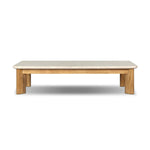 Grade A teak is fine sanded into a soft, unfinished look that highlights the wood's natural grain, finished with rounded legs that angle inward. Topped with neutral travertine stone for a blend of materials. Cover or store inside during inclement weather and when not in use. Amethyst Home provides interior design, new home construction design consulting, vintage area rugs, and lighting in the Tampa metro area.
