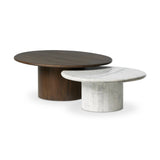 Featuring Stuart White Calacatta Marble Nesting Coffee Tables - MIX & Match by Four Hands at Amethyst Home. Elevate the look of your living space with a nest-style set of coffee tables — one larger table made from mixed reclaimed woods and a smaller table of white Calacatta marble. Together, they make for a true mixed materials moment.Large Marble, Small W. Amethyst Home provides interior design, new home construction design consulting, vintage area rugs, and lighting in the Des Moines metro area.