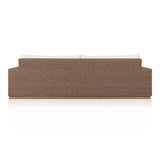 Featuring Suri Arashi Salt Outdoor Sofa 106" by Four Hands at Amethyst Home. Elevate your outdoors. A wide-format outdoor sofa features a faux hyacinth frame and plinth base. Linear details and a boxy silhouette make this piece truly timeless, while knife-edge back cushions soften the whole look. Upholstered in 100% olefin, known for its UV-resistant, water-re. Amethyst Home provides interior design, new home construction design consulting, vintage area rugs, and lighting in the Dallas metro area.