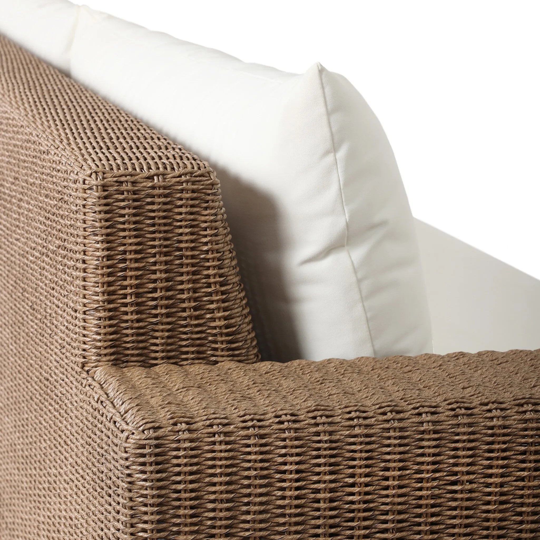 Featuring Suri Arashi Salt Outdoor Sofa 106" by Four Hands at Amethyst Home. Elevate your outdoors. A wide-format outdoor sofa features a faux hyacinth frame and plinth base. Linear details and a boxy silhouette make this piece truly timeless, while knife-edge back cushions soften the whole look. Upholstered in 100% olefin, known for its UV-resistant, wat. Amethyst Home provides interior design, new home construction design consulting, vintage area rugs, and lighting in the Los Angeles metro area.