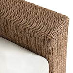 Featuring Suri Arashi Salt Outdoor Sofa 106" by Four Hands at Amethyst Home. Elevate your outdoors. A wide-format outdoor sofa features a faux hyacinth frame and plinth base. Linear details and a boxy silhouette make this piece truly timeless, while knife-edge back cushions soften the whole look. Upholstered in 100% olefin, known for its UV-resistant, water-rep. Amethyst Home provides interior design, new home construction design consulting, vintage area rugs, and lighting in the Miami metro area.
