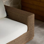Featuring Suri Arashi Salt Outdoor Sofa 106" by Four Hands at Amethyst Home. Elevate your outdoors. A wide-format outdoor sofa features a faux hyacinth frame and plinth base. Linear details and a boxy silhouette make this piece truly timeless, while knife-edge back cushions soften the whole look. Upholstered in 100% olefin, known for its UV-resistant, w. Amethyst Home provides interior design, new home construction design consulting, vintage area rugs, and lighting in the Newport Beach metro area.
