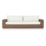 Featuring Suri Arashi Salt Outdoor Sofa 106" by Four Hands at Amethyst Home. Elevate your outdoors. A wide-format outdoor sofa features a faux hyacinth frame and plinth base. Linear details and a boxy silhouette make this piece truly timeless, while knife-edge back cushions soften the whole look. Upholstered in 100% olefin, known for its UV-resistant, water. Amethyst Home provides interior design, new home construction design consulting, vintage area rugs, and lighting in the Park City metro area.