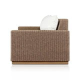 Featuring Suri Arashi Salt Outdoor Sofa 106" by Four Hands at Amethyst Home. Elevate your outdoors. A wide-format outdoor sofa features a faux hyacinth frame and plinth base. Linear details and a boxy silhouette make this piece truly timeless, while knife-edge back cushions soften the whole look. Upholstered in 100% olefin, known for its UV-resistant, water-r. Amethyst Home provides interior design, new home construction design consulting, vintage area rugs, and lighting in the Seattle metro area.