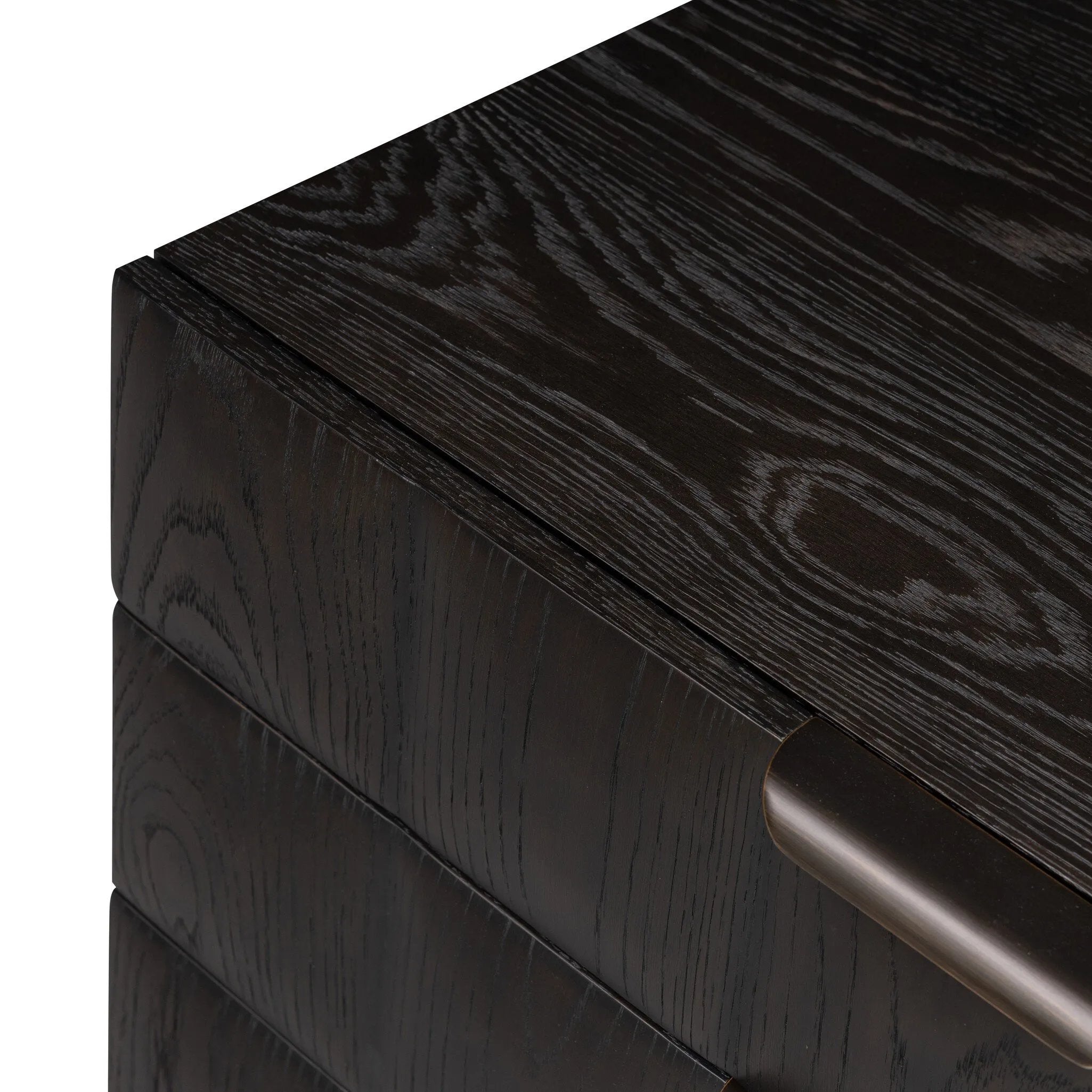 A softened Brutalist take on the traditional nightstand. The monolithic piece’s black oak veneer case sits atop a matching pedestal for an element of exaggeration. A grid pattern with inflated volume adds drama.As enthusiasts of luxe materials at Amethyst, we love the warm modern inspired Swell Nightstand - Dry Black Oak Veneer. Amethyst Home provides interior design, new home construction design consulting, vintage area rugs, and lighting in the Austin metro area.
