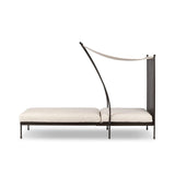 Statement-making comfort. This outdoor chaise brings a modern, French Deco-inspired look with bold color contrast to the patio. High back vertical slats pair with the removable canopy and small finial details for a unique take on traditional. Cover or store indoors during inclement weather and when not in use Amethyst Home provides interior design, new home construction design consulting, vintage area rugs, and lighting in the Calabasas metro area.