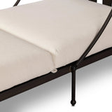 Statement-making comfort. This outdoor chaise brings a modern, French Deco-inspired look with bold color contrast to the patio. High back vertical slats pair with the removable canopy and small finial details for a unique take on traditional. Cover or store indoors during inclement weather and when not in use Amethyst Home provides interior design, new home construction design consulting, vintage area rugs, and lighting in the Tampa metro area.
