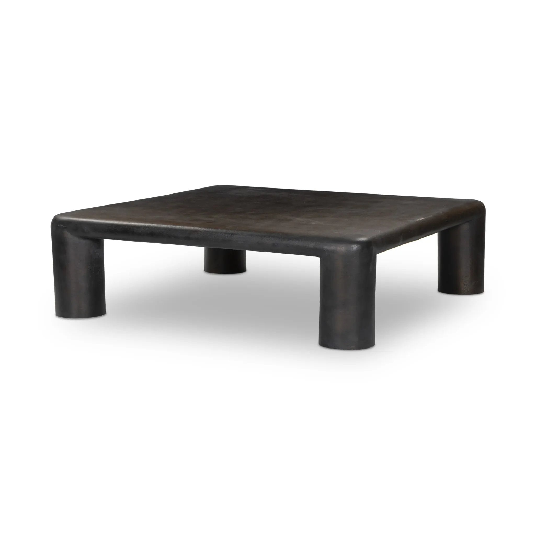 Featuring Targon Bronzed Aluminum Coffee Table by Four Hands at Amethyst Home. A seamless, fluid form to center your space. Made from bronzed aluminum, stocky legs square a smooth top, for a luxe take on industrial.Overall Dimensions: 55.00"w x 55.00"d x 16.00"hWeight : 161.86 lbsMaterials: Aluminum. Amethyst Home provides interior design, new home construction design consulting, vintage area rugs, and lighting in the Boston metro area.