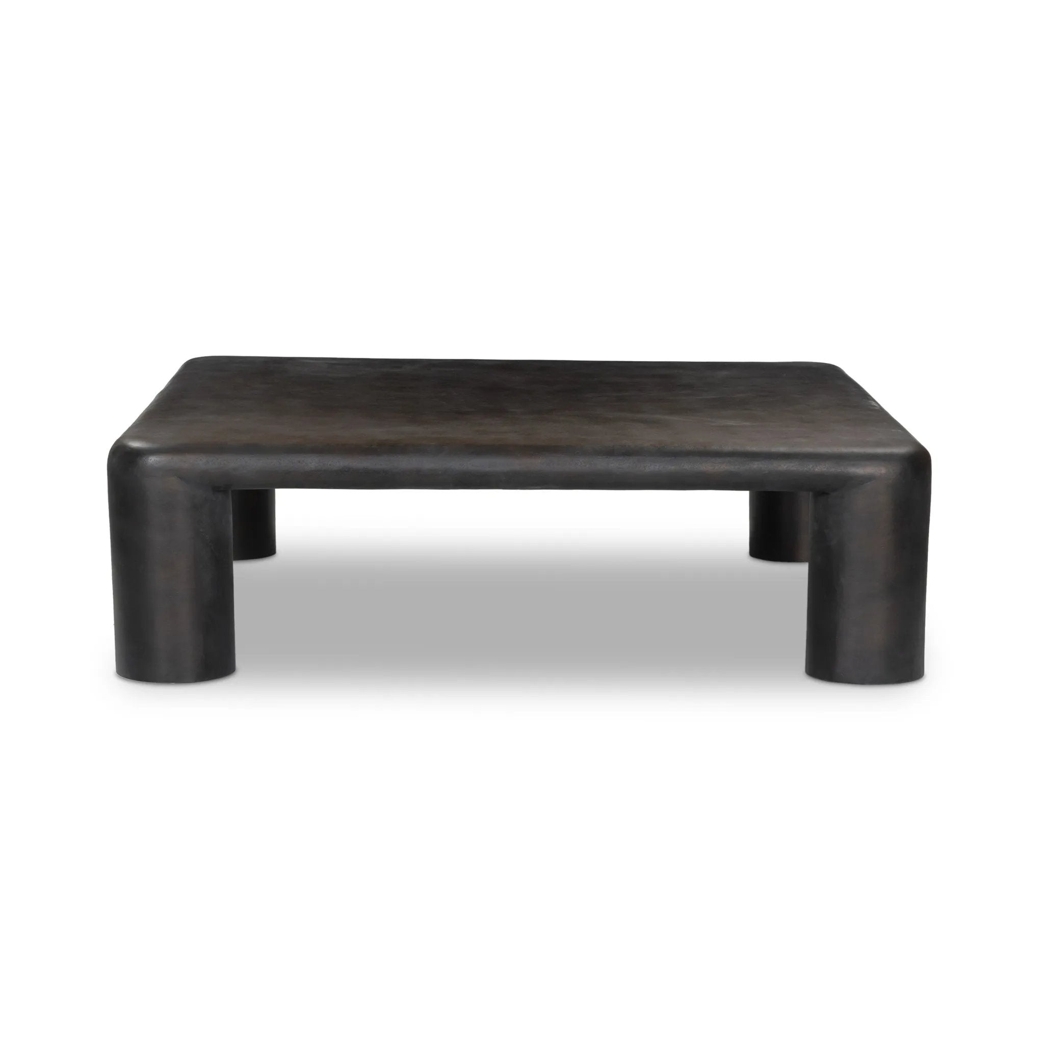 Featuring Targon Bronzed Aluminum Coffee Table by Four Hands at Amethyst Home. A seamless, fluid form to center your space. Made from bronzed aluminum, stocky legs square a smooth top, for a luxe take on industrial.Overall Dimensions: 55.00"w x 55.00"d x 16.00"hWeight : 161.86 lbsMaterials: Aluminum. Amethyst Home provides interior design, new home construction design consulting, vintage area rugs, and lighting in the Los Angeles metro area.