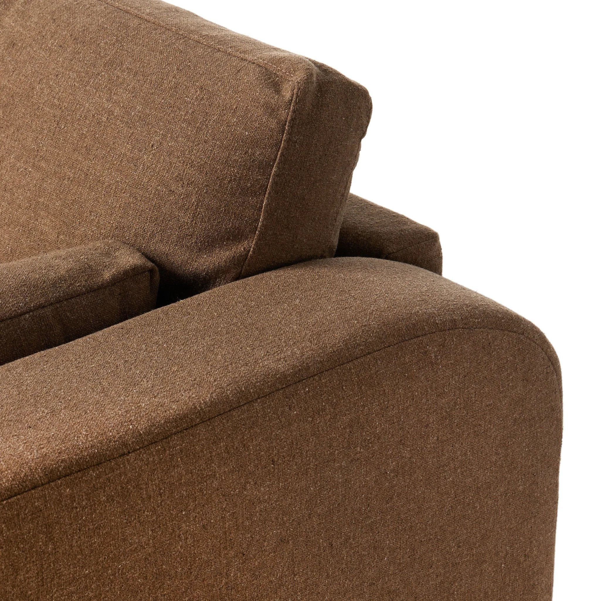 Featuring Tate Antwerp Cafe Sofa-98" by Four Hands at Amethyst Home. Made in the USA, this inviting sofa features large, arched arms with extra padding, offering a sleek yet comfortable look. Upholstered in a durable, linen-like fabric, it balances practicality with a soft, textured feel. Six loose cushions ? including two large back and seat cushions and two s. Amethyst Home provides interior design, new home construction design consulting, vintage area rugs, and lighting in the Omaha metro area.