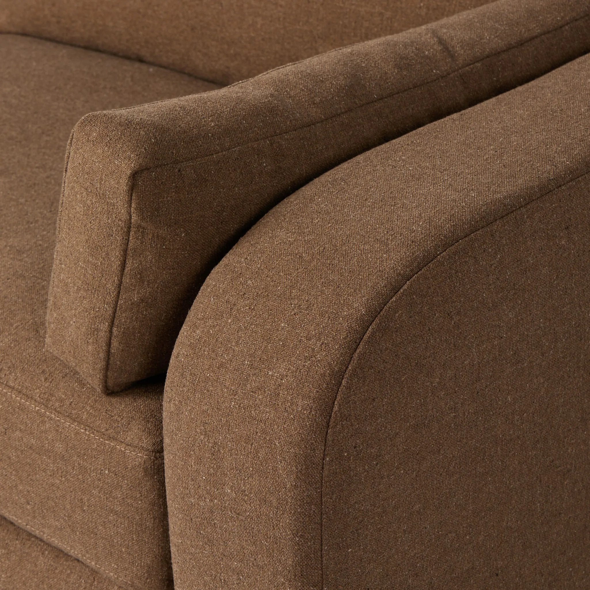 Featuring Tate Antwerp Cafe Sofa-98" by Four Hands at Amethyst Home. Made in the USA, this inviting sofa features large, arched arms with extra padding, offering a sleek yet comfortable look. Upholstered in a durable, linen-like fabric, it balances practicality with a soft, textured feel. Six loose cushions ? including two large back and seat cushions and t. Amethyst Home provides interior design, new home construction design consulting, vintage area rugs, and lighting in the San Diego metro area.