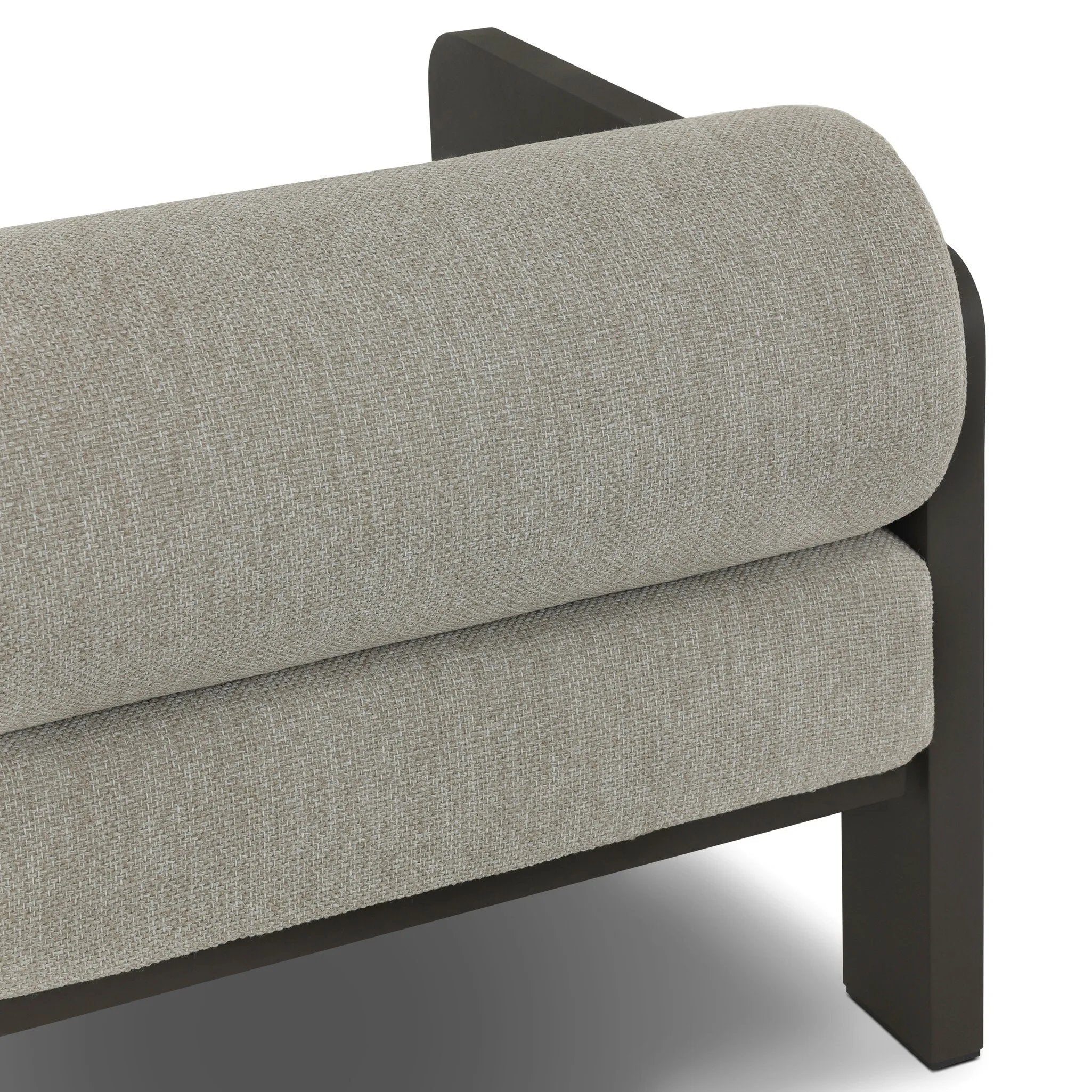 Aluminum frames heavy-proportioned bench-style seat and bolster back cushions, giving this outdoor chair clean lines and strong visual presence. Cover or store inside during inclement weather or when not in use.As enthusiasts of luxe aesthetics at Amethyst, we love the warm modern inspired Tatiana Outdoor Chair - Ramiro Ecru. Amethyst Home provides interior design, new home construction design consulting, vintage area rugs, and lighting in the Austin metro area.