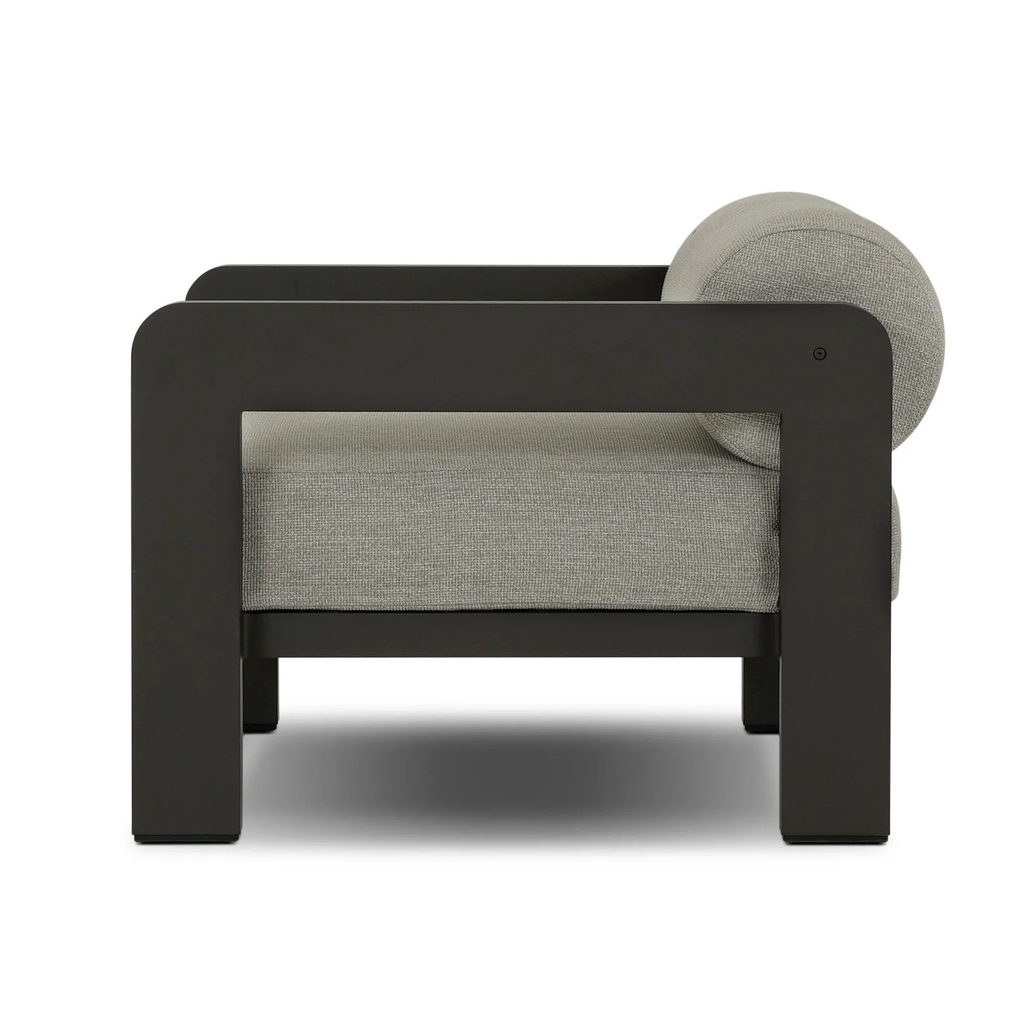 Aluminum frames heavy-proportioned bench-style seat and bolster back cushions, giving this outdoor chair clean lines and strong visual presence. Cover or store inside during inclement weather or when not in use.As enthusiasts of luxe aesthetics at Amethyst, we love the warm modern inspired Tatiana Outdoor Chair - Ramiro Ecru. Amethyst Home provides interior design, new home construction design consulting, vintage area rugs, and lighting in the Miami metro area.