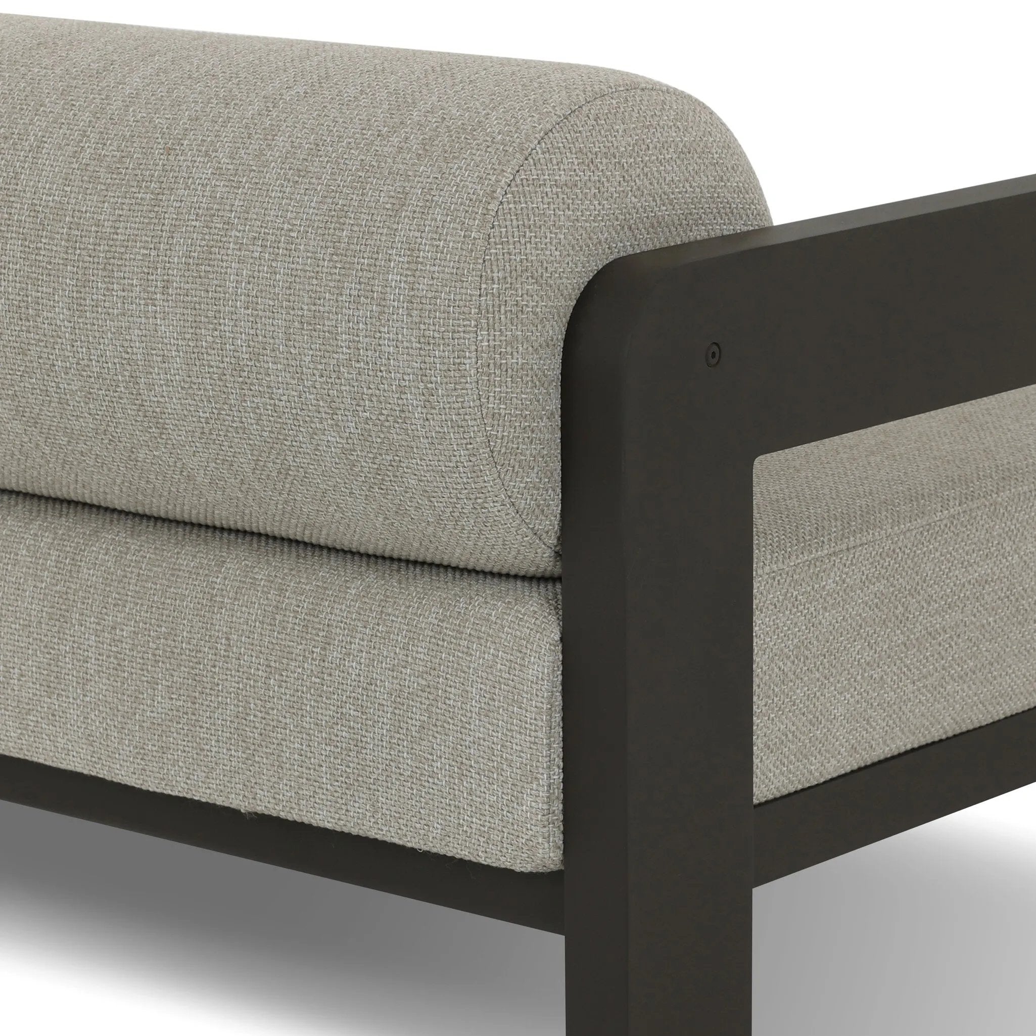 Aluminum frames heavy-proportioned bench-style seat and bolster back cushions, giving this outdoor chair clean lines and strong visual presence. Cover or store inside during inclement weather or when not in use.As enthusiasts of luxe aesthetics at Amethyst, we love the warm modern inspired Tatiana Outdoor Chair - Ramiro Ecru. Amethyst Home provides interior design, new home construction design consulting, vintage area rugs, and lighting in the Monterey metro area.