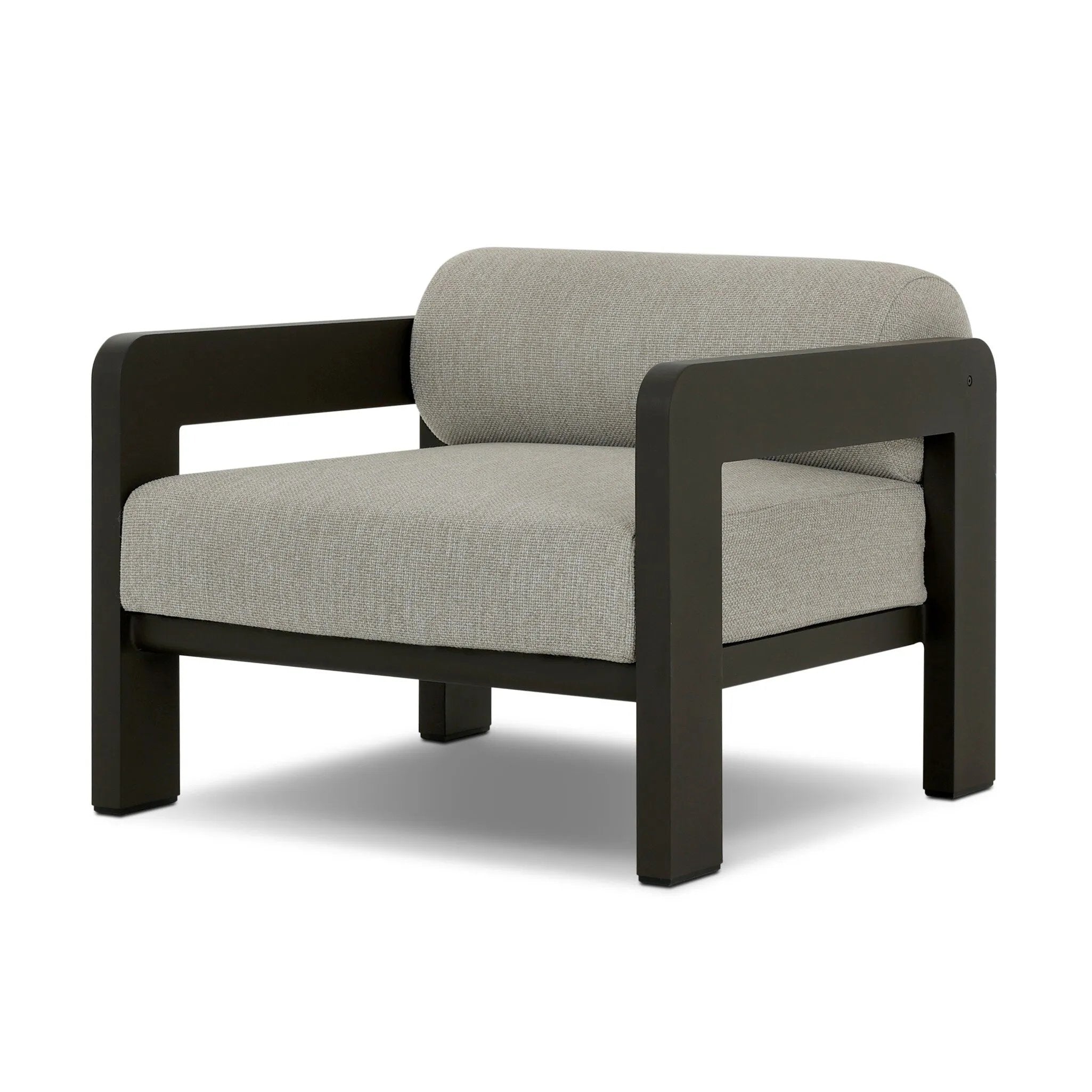 Aluminum frames heavy-proportioned bench-style seat and bolster back cushions, giving this outdoor chair clean lines and strong visual presence. Cover or store inside during inclement weather or when not in use.As enthusiasts of luxe aesthetics at Amethyst, we love the warm modern inspired Tatiana Outdoor Chair - Ramiro Ecru. Amethyst Home provides interior design, new home construction design consulting, vintage area rugs, and lighting in the Nashville metro area.