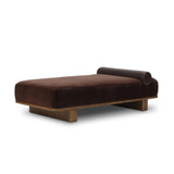 Taking inspiration from vintage Swedish textiles, this chaise serves double duty as an inviting seat and a one-of-a-kind conversation starter. It's a play of geometry and pattern, from the sturdy ash frame with wide ski legs and bold silhouette to the rich mix of upholstery and cut-in bolster cushion. Amethyst Home provides interior design, new home construction design consulting, vintage area rugs, and lighting in the Charlotte metro area.