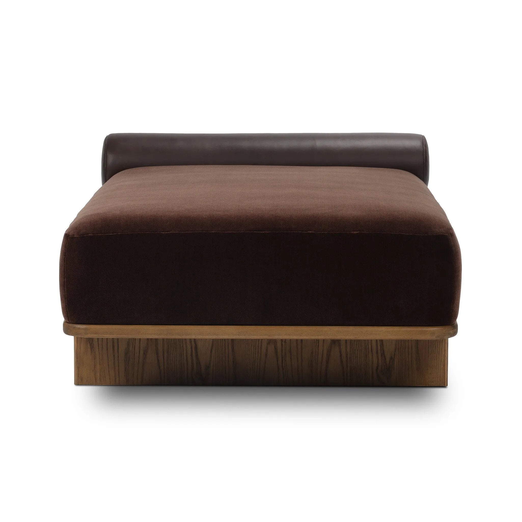 Taking inspiration from vintage Swedish textiles, this chaise serves double duty as an inviting seat and a one-of-a-kind conversation starter. It's a play of geometry and pattern, from the sturdy ash frame with wide ski legs and bold silhouette to the rich mix of upholstery and cut-in bolster cushion. Amethyst Home provides interior design, new home construction design consulting, vintage area rugs, and lighting in the Houston metro area.