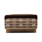 Taking inspiration from vintage Swedish textiles, this chaise serves double duty as an inviting seat and a one-of-a-kind conversation starter. It's a play of geometry and texture, from the sturdy wood frame and bold silhouette to the rich mix of upholstery and cut-in bolster cushion. Amethyst Home provides interior design, new home construction design consulting, vintage area rugs, and lighting in the San Diego metro area.