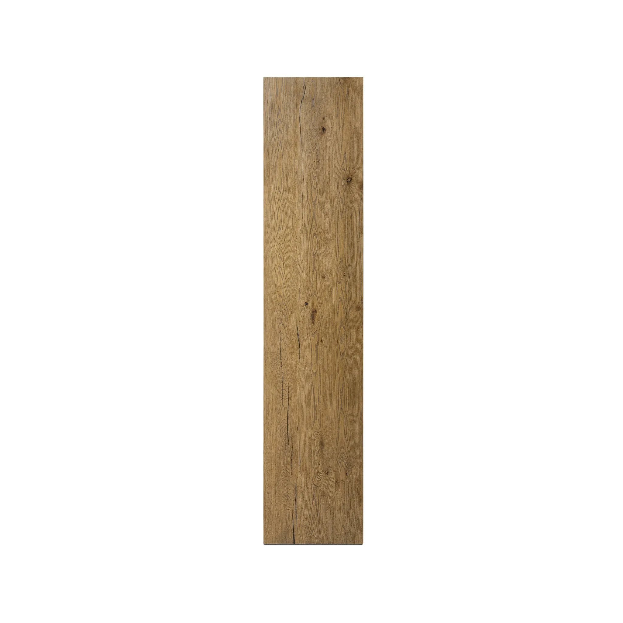 Featuring Theodore Rustic Amber Oak Veneer Bookcase by Four Hands at Amethyst Home. Wide and stately, with plenty of space for storage and display. A bookcase made from rustic amber-finished oak shapes a wide floating shelf design, with layered cross supports bringing an architectural feel to the office or living room.Overall Dimensions: 60.00"w x 18.00". Amethyst Home provides interior design, new home construction design consulting, vintage area rugs, and lighting in the Laguna Beach metro area.