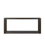 Made from oak veneer finished in a dark anthracite, a long, open-style console table brings a rich, clean look to your living or media room. Lower shelving brings bonus storage and display of media, favorite books and more Amethyst Home provides interior design, new home construction design consulting, vintage area rugs, and lighting in the Boston metro area.