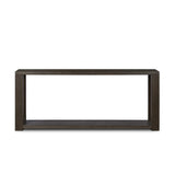 Made from oak veneer finished in a dark anthracite, a long, open-style console table brings a rich, clean look to your living or media room. Lower shelving brings bonus storage and display of media, favorite books and more Amethyst Home provides interior design, new home construction design consulting, vintage area rugs, and lighting in the Boston metro area.