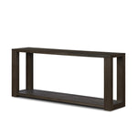 Made from oak veneer finished in a dark anthracite, a long, open-style console table brings a rich, clean look to your living or media room. Lower shelving brings bonus storage and display of media, favorite books and more Amethyst Home provides interior design, new home construction design consulting, vintage area rugs, and lighting in the Houston metro area.