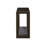 Made from oak veneer finished in a dark anthracite, a long, open-style console table brings a rich, clean look to your living or media room. Lower shelving brings bonus storage and display of media, favorite books and more Amethyst Home provides interior design, new home construction design consulting, vintage area rugs, and lighting in the Salt Lake City metro area.