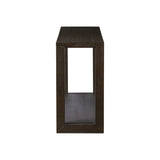 Made from oak veneer finished in a dark anthracite, a long, open-style console table brings a rich, clean look to your living or media room. Lower shelving brings bonus storage and display of media, favorite books and more Amethyst Home provides interior design, new home construction design consulting, vintage area rugs, and lighting in the Salt Lake City metro area.