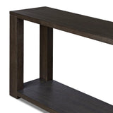 Made from oak veneer finished in a dark anthracite, a long, open-style console table brings a rich, clean look to your living or media room. Lower shelving brings bonus storage and display of media, favorite books and more Amethyst Home provides interior design, new home construction design consulting, vintage area rugs, and lighting in the Washington metro area.