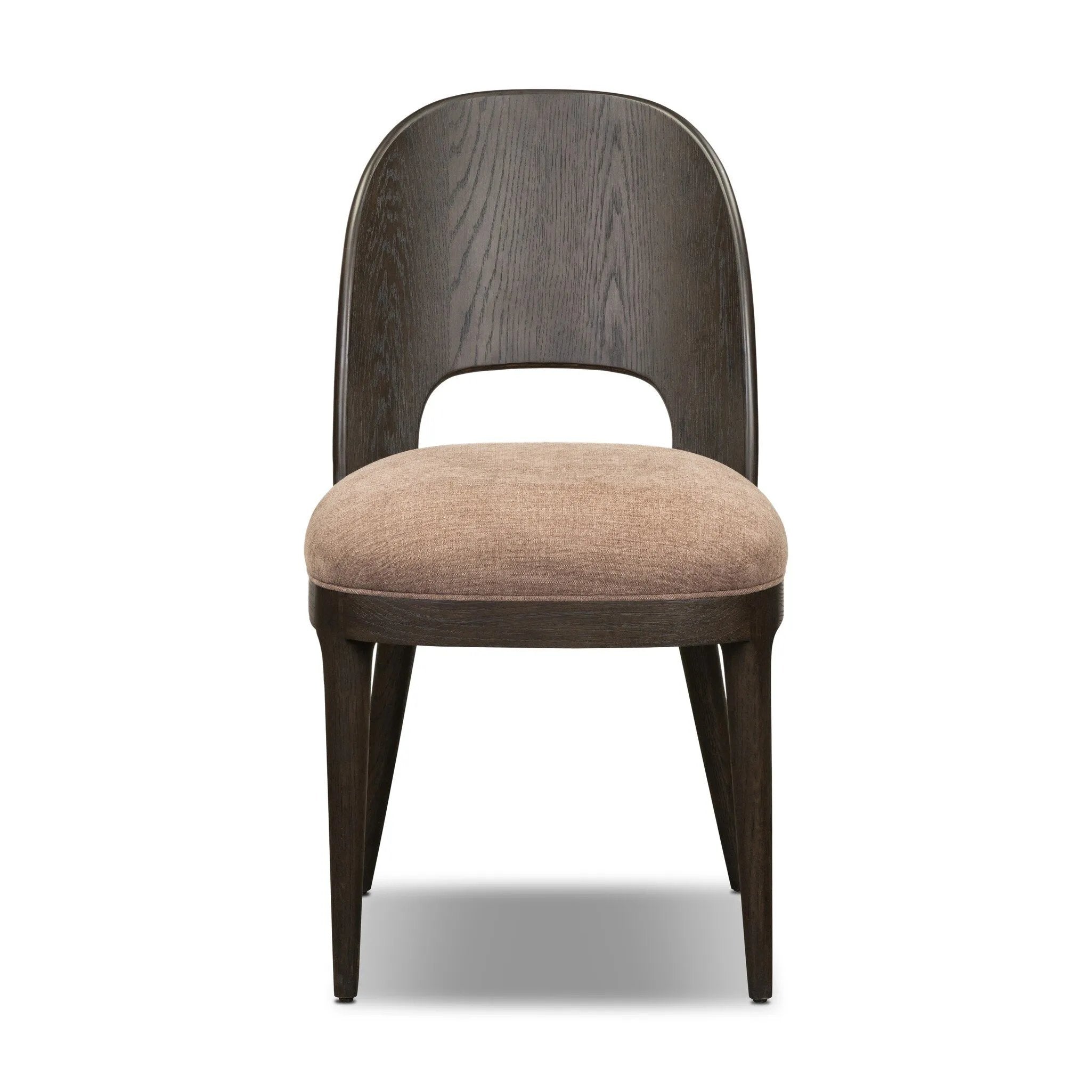 A rounded frame, bent leg profile reflect the midcentury inspiration behind this mixed material dining chair. Framed by parawood with solid oak legs finished in a classic black.As enthusiasts of modern style at Amethyst, we love the warm modern inspired Thorton Dining Chair - Laughlin Cafe. Amethyst Home provides interior design, new home construction design consulting, vintage area rugs, and lighting in the Houston metro area.