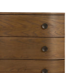 Featuring Tiago Toasted Oak Nightstand by Four Hands at Amethyst Home. Made from solid oak and finished in a toasted oak, this three-drawer nightstand is inspired by European antiques to bring both style and storage space to the bedroom. Overall Dimensions: 32.00"w x 21.75"d x 26.50"h. Amethyst Home provides interior design, new home construction design consulting, vintage area rugs, and lighting in the Boston metro area.