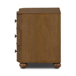Featuring Tiago Toasted Oak Nightstand by Four Hands at Amethyst Home. Made from solid oak and finished in a toasted oak, this three-drawer nightstand is inspired by European antiques to bring both style and storage space to the bedroom. Overall Dimensions: 32.00"w x 21.75"d x 26.50"h. Amethyst Home provides interior design, new home construction design consulting, vintage area rugs, and lighting in the Kansas City metro area.