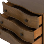 Featuring Tiago Toasted Oak Nightstand by Four Hands at Amethyst Home. Made from solid oak and finished in a toasted oak, this three-drawer nightstand is inspired by European antiques to bring both style and storage space to the bedroom. Overall Dimensions: 32.00"w x 21.75"d x 26.50"h. Amethyst Home provides interior design, new home construction design consulting, vintage area rugs, and lighting in the Monterey metro area.
