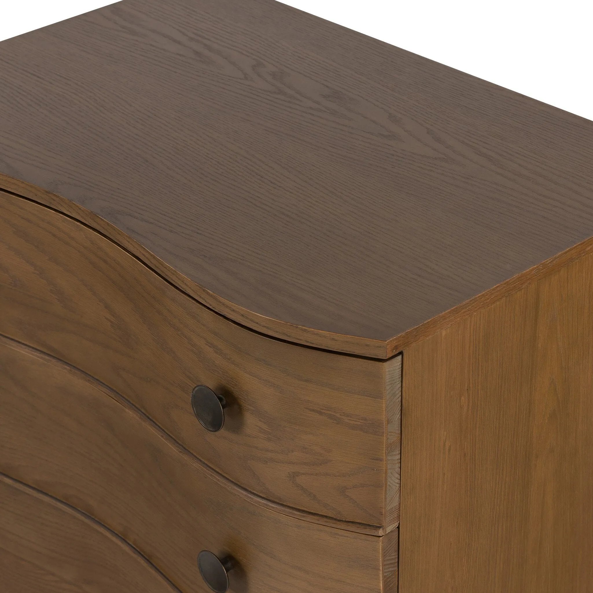 Featuring Tiago Toasted Oak Nightstand by Four Hands at Amethyst Home. Made from solid oak and finished in a toasted oak, this three-drawer nightstand is inspired by European antiques to bring both style and storage space to the bedroom. Overall Dimensions: 32.00"w x 21.75"d x 26.50"h. Amethyst Home provides interior design, new home construction design consulting, vintage area rugs, and lighting in the Salt Lake City metro area.