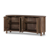 Store favorite table linens and serveware in this organically shaped sideboard of taupe-washed solid mango. A beautifully curved silhouette is complemented by rounded tapered legs and a clean four-door format.As lovers of modern materials at Amethyst, we love the nature inspired Tindra Sideboard - Washed Taupe Mango. Amethyst Home provides interior design, new home construction design consulting, vintage area rugs, and lighting in the Omaha metro area.