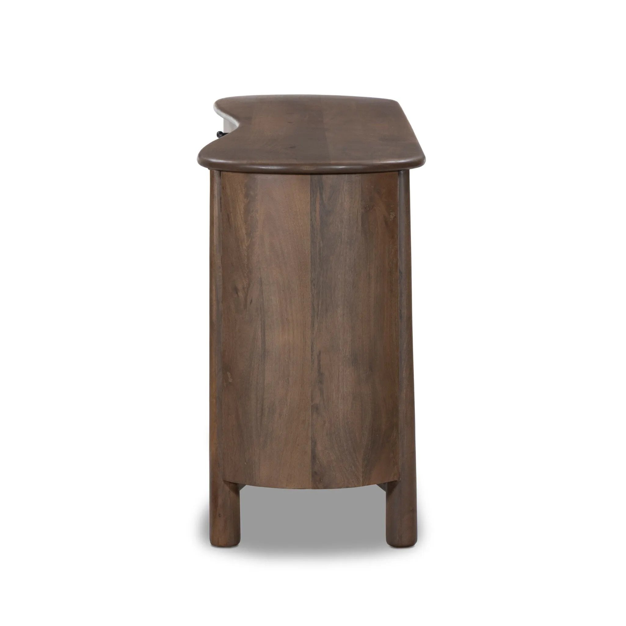 Store favorite table linens and serveware in this organically shaped sideboard of taupe-washed solid mango. A beautifully curved silhouette is complemented by rounded tapered legs and a clean four-door format.As lovers of modern materials at Amethyst, we love the nature inspired Tindra Sideboard - Washed Taupe Mango. Amethyst Home provides interior design, new home construction design consulting, vintage area rugs, and lighting in the Washington metro area.