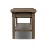 This butcher block-inspired island maximizes space with a streamlined design. Crafted from solid oak with beautiful graining throughout and iron accents. Features a thick tabletop, two drawers and a wide open shelf below.As fans of luxe design at Amethyst, we love the nature inspired Tobiah Kitchen Island. Amethyst Home provides interior design, new home construction design consulting, vintage area rugs, and lighting in the Los Angeles metro area.
