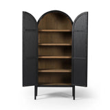 Featuring Tolle Drifted Matte Black Panel Door Cabinet by Four Hands at Amethyst Home. Store it in style. Beautifully shaped cabinetry in drifted matte black veneer features spacious interior shelving and recessed wood panel doors, ready for storing your treasures.Overall Dimensions: 38.00"w x 19.00"d x 84.00"hWeight : 169.75 lbsMaterials: Solid Oak, Oak Ven. Amethyst Home provides interior design, new home construction design consulting, vintage area rugs, and lighting in the Monterey metro area.