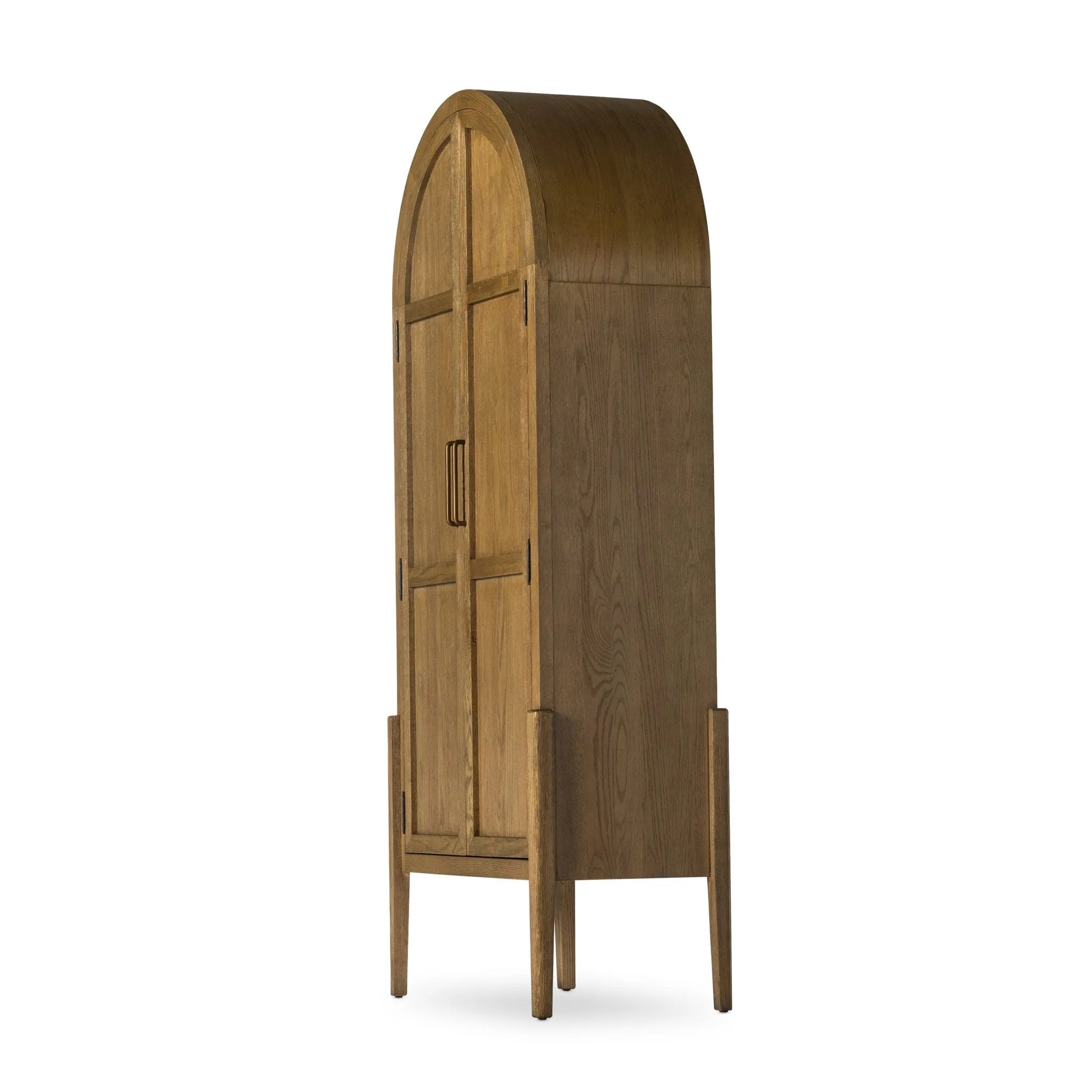 Featuring Tolle Drifted Oak Solid Panel Door Cabinet by Four Hands at Amethyst Home. Store it in style. Beautifully shaped cabinetry of solid oak with recessed wood panels and iron hardware in an antique brass finish. Features thick, spacious shelves to store kitchenware, favorite books and treasured objects.Overall Dimensions: 38.00"w x 19.00"d x 84.00". Amethyst Home provides interior design, new home construction design consulting, vintage area rugs, and lighting in the Laguna Beach metro area.