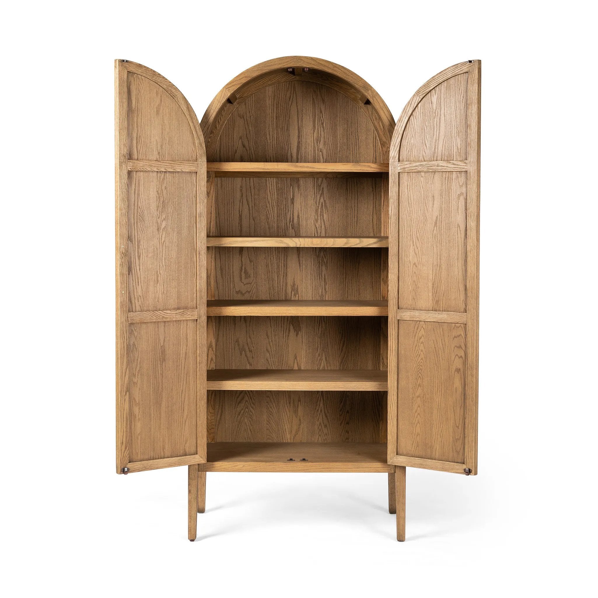 Featuring Tolle Drifted Oak Solid Panel Door Cabinet by Four Hands at Amethyst Home. Store it in style. Beautifully shaped cabinetry of solid oak with recessed wood panels and iron hardware in an antique brass finish. Features thick, spacious shelves to store kitchenware, favorite books and treasured objects.Overall Dimensions: 38.00"w x 19.00"d x 84.00"hWe. Amethyst Home provides interior design, new home construction design consulting, vintage area rugs, and lighting in the Nashville metro area.