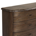 Mixed materials define this Art Deco-inspired dresser. Vein-rich marble in a warm cofffee color tops a sungkai case for a timeless yet modern look.As lovers of modern aesthetics at Amethyst, we love the warm modern inspired Tovae Dresser - Stained Saddle Brown Sungkai. Amethyst Home provides interior design, new home construction design consulting, vintage area rugs, and lighting in the Salt Lake City metro area.
