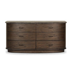 Mixed materials define this Art Deco-inspired dresser. Vein-rich marble in a warm cofffee color tops a sungkai case for a timeless yet modern look.As lovers of modern aesthetics at Amethyst, we love the warm modern inspired Tovae Dresser - Stained Saddle Brown Sungkai. Amethyst Home provides interior design, new home construction design consulting, vintage area rugs, and lighting in the Scottsdale metro area.