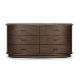 Mixed materials define this Art Deco-inspired dresser. Vein-rich marble in a warm cofffee color tops a sungkai case for a timeless yet modern look.As lovers of modern aesthetics at Amethyst, we love the warm modern inspired Tovae Dresser - Stained Saddle Brown Sungkai. Amethyst Home provides interior design, new home construction design consulting, vintage area rugs, and lighting in the Scottsdale metro area.