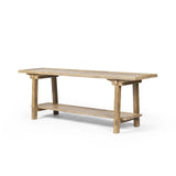 Featuring Trinity Distressed Light Oak Console Table by Four Hands at Amethyst Home. This Asian-inspired design made from light, distressed oak features mortise-and-tenon joinery, which connects protruding stretchers to sturdy legs. Lower shelving for bonus storage and display.Overall Dimensions: 78.00"w x 20.50"d x 27.00"hWeight : 96.78 lbsMaterials : Solid O. Amethyst Home provides interior design, new home construction design consulting, vintage area rugs, and lighting in the Boston metro area.