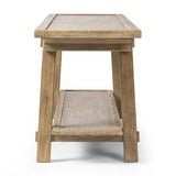 Featuring Trinity Distressed Light Oak Console Table by Four Hands at Amethyst Home. This Asian-inspired design made from light, distressed oak features mortise-and-tenon joinery, which connects protruding stretchers to sturdy legs. Lower shelving for bonus storage and display.Overall Dimensions: 78.00"w x 20.50"d x 27.00"hWeight : 96.78 lbsMaterials : Solid Oa. Amethyst Home provides interior design, new home construction design consulting, vintage area rugs, and lighting in the Omaha metro area.