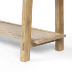 Featuring Trinity Distressed Light Oak Console Table by Four Hands at Amethyst Home. This Asian-inspired design made from light, distressed oak features mortise-and-tenon joinery, which connects protruding stretchers to sturdy legs. Lower shelving for bonus storage and display.Overall Dimensions: 78.00"w x 20.50"d x 27.00"hWeight : 96.78 lbsMaterials : Soli. Amethyst Home provides interior design, new home construction design consulting, vintage area rugs, and lighting in the San Diego metro area.